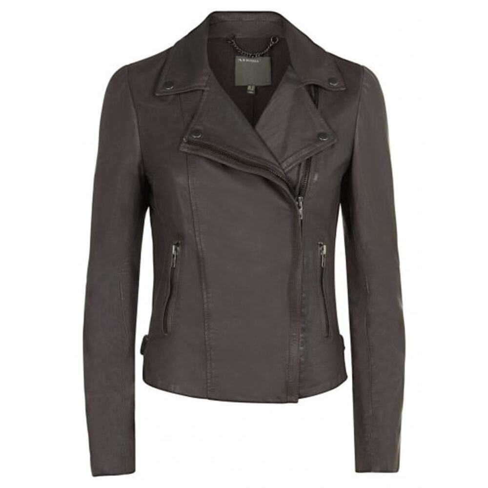 MUUBAA Rosario Grey Leather Biker Jacket 8